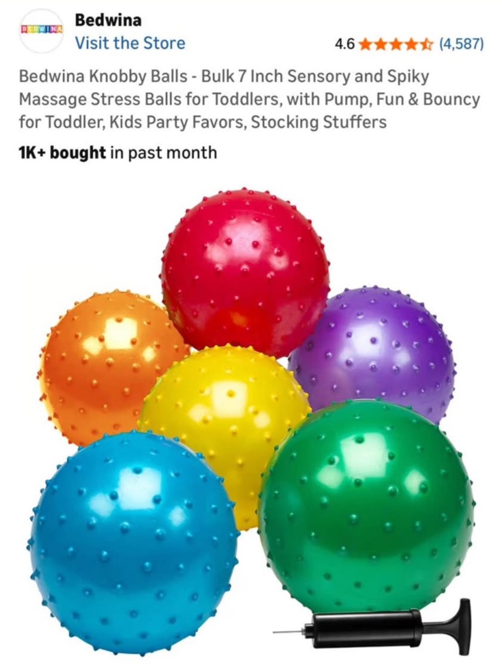 Bedwina Knobby Sensory Spiky Balls - 6 Bright Colors